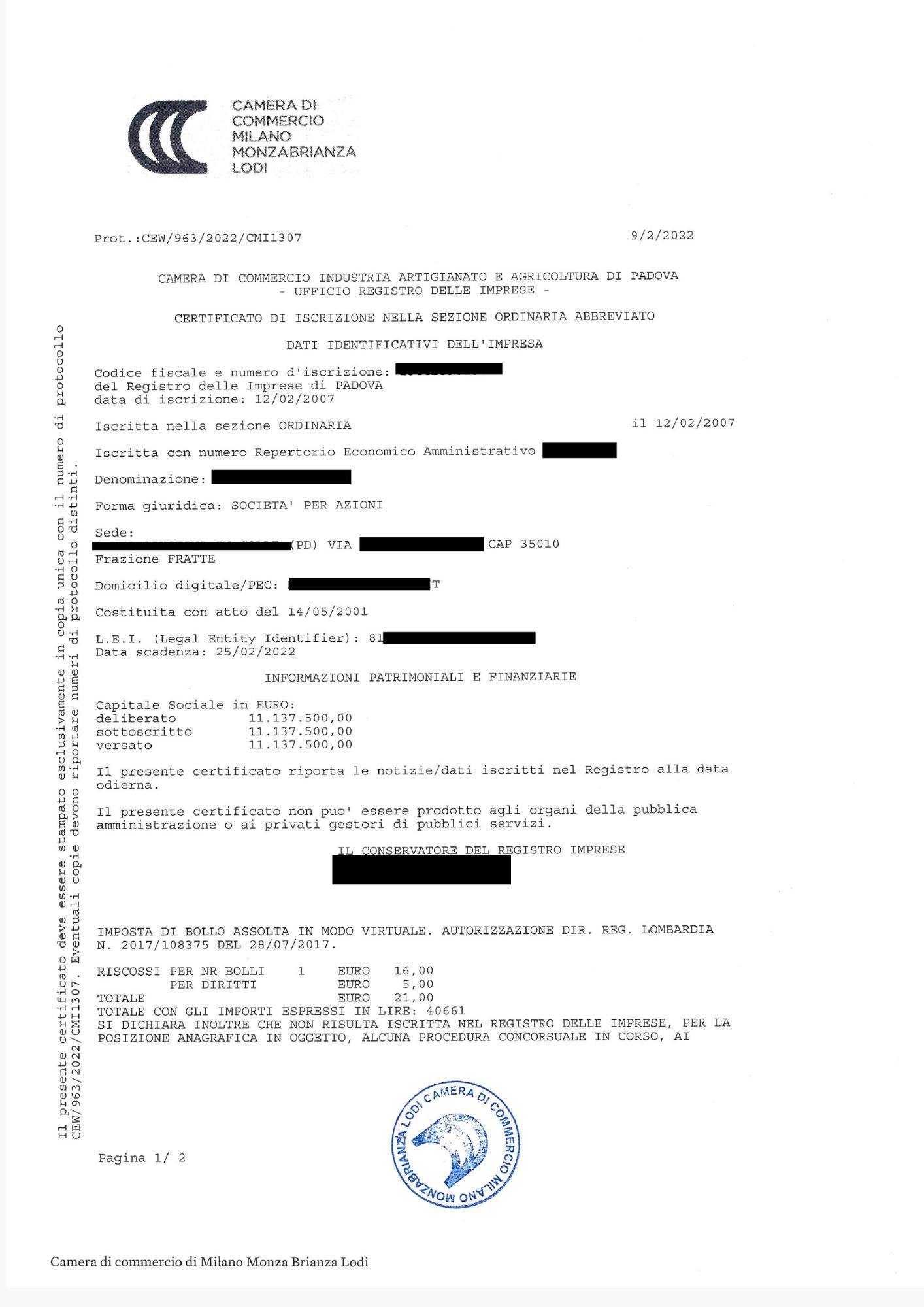 Certificato Abbreviato Certificato Abbreviato