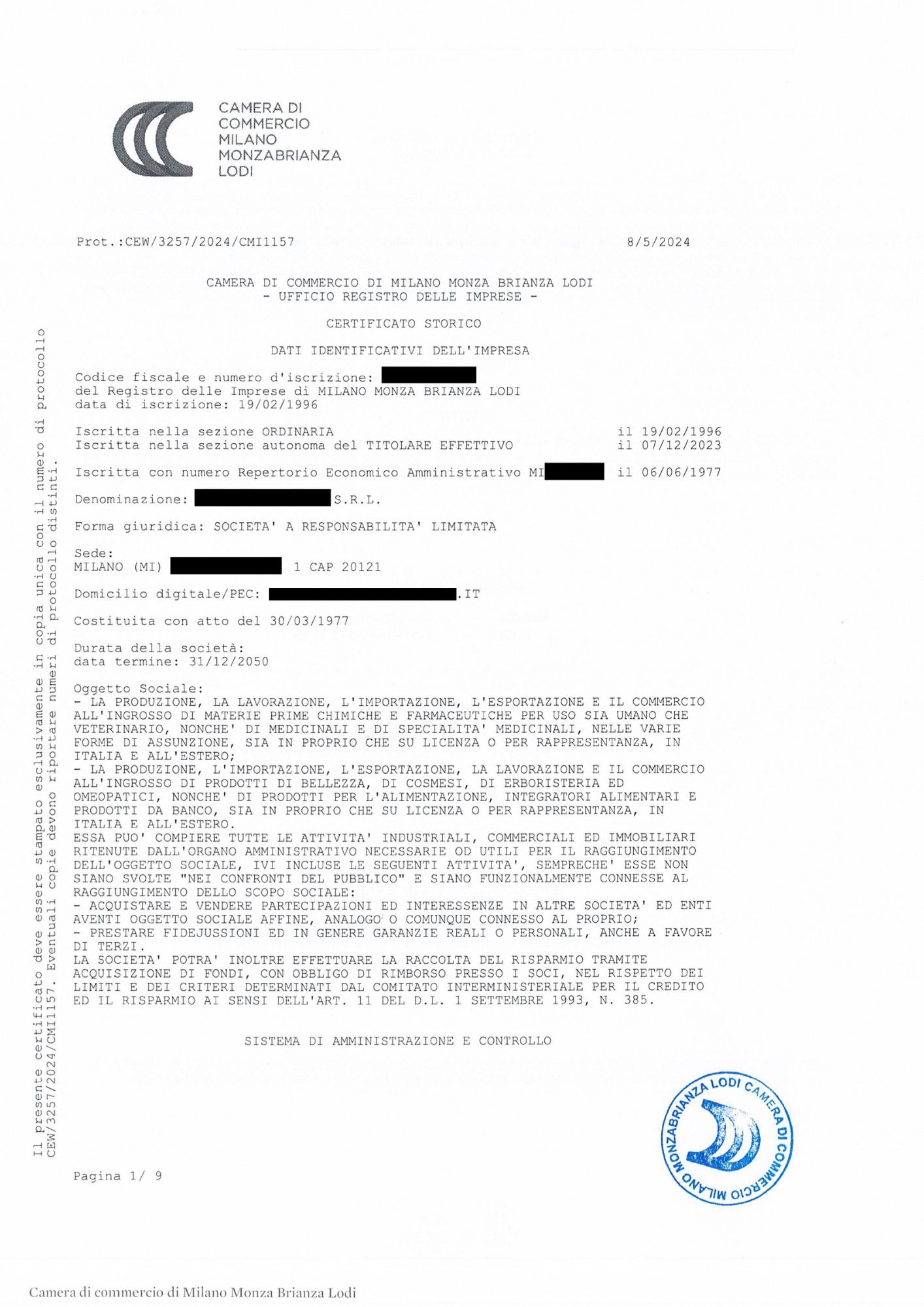 Certificato storico