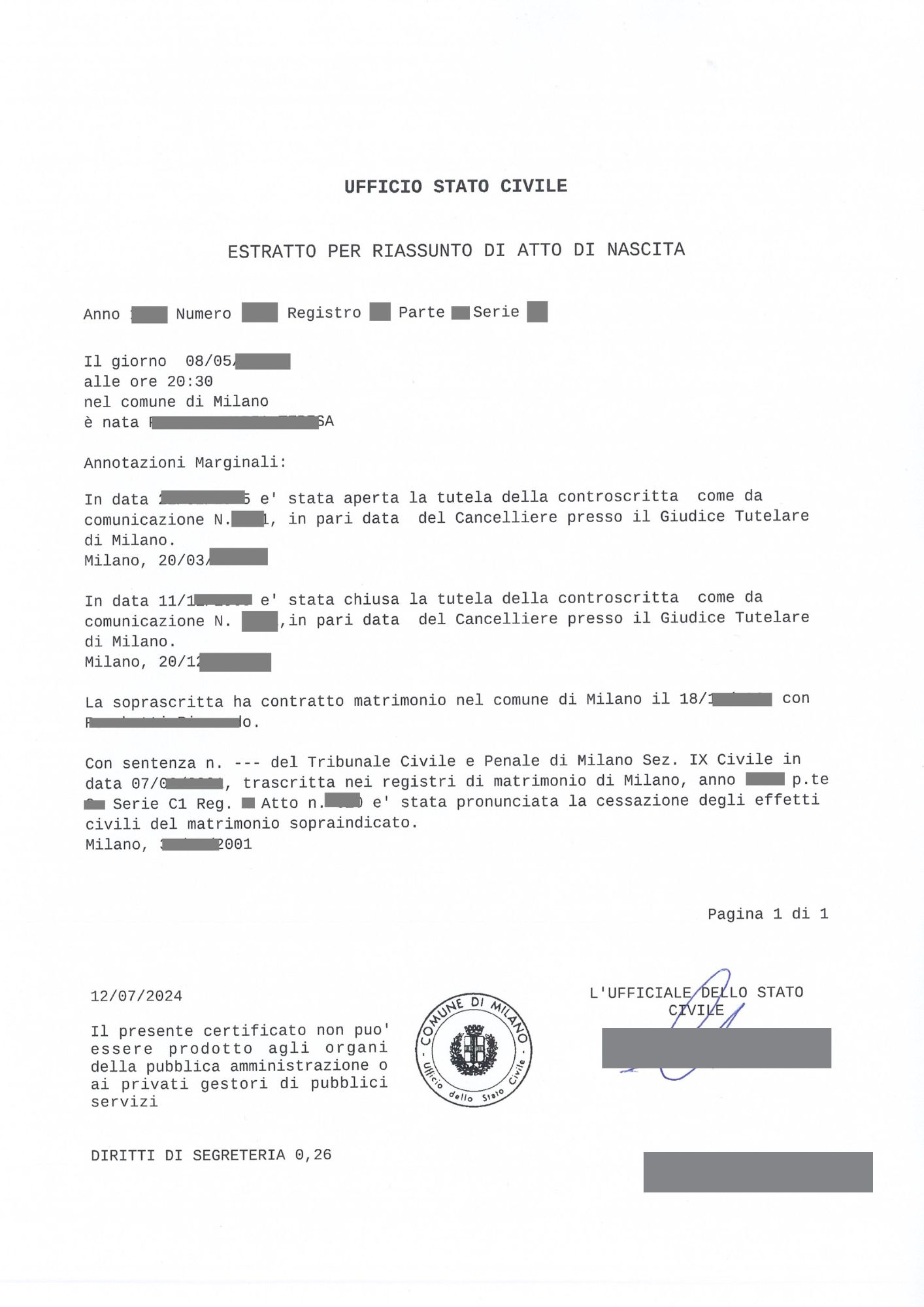estratto di nascita